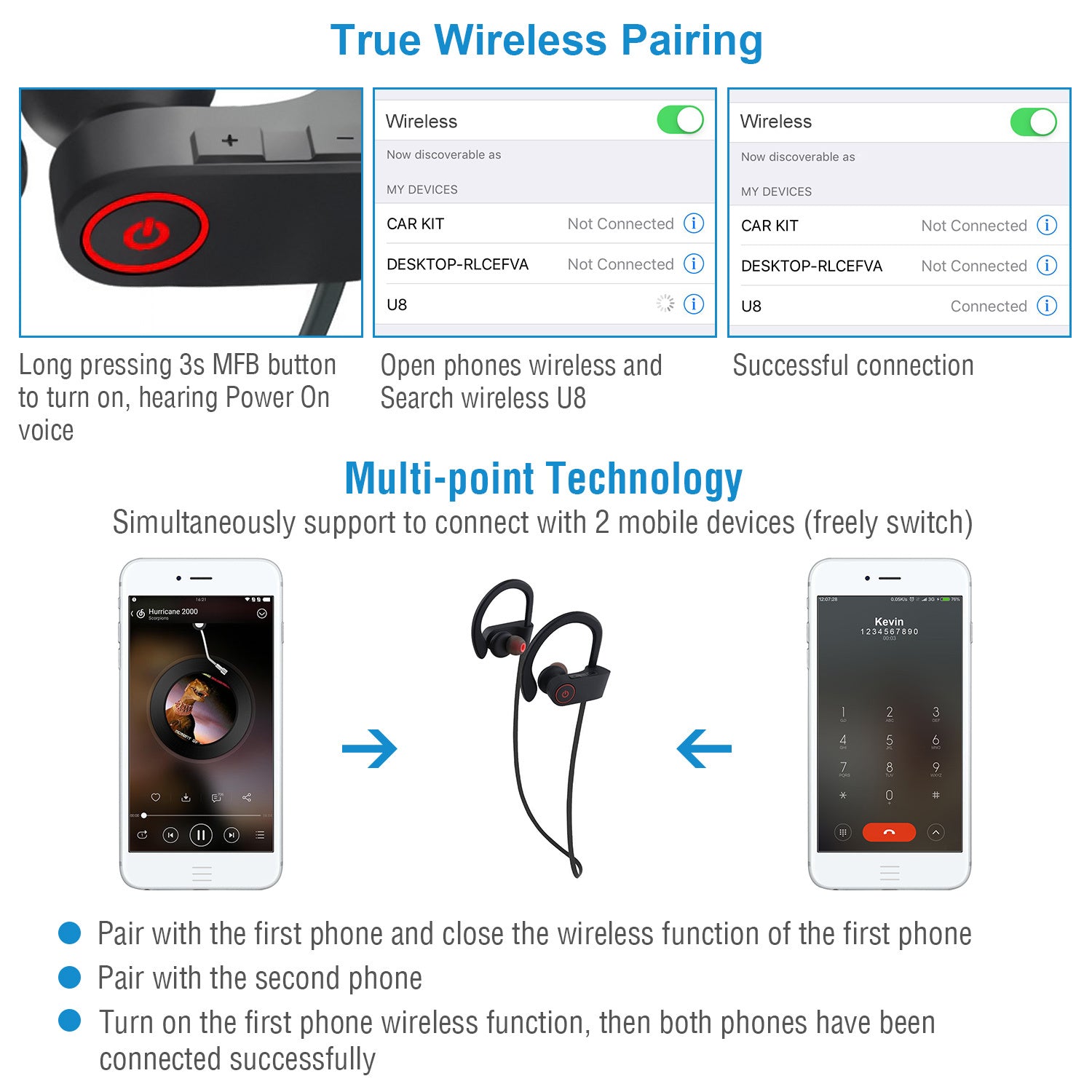 TurboBeats sportX bluetooth noise canceling earphones, pairing feature