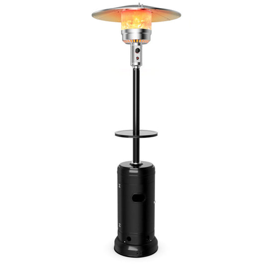 87" propane patio heater with Table and Wheels, product only front side