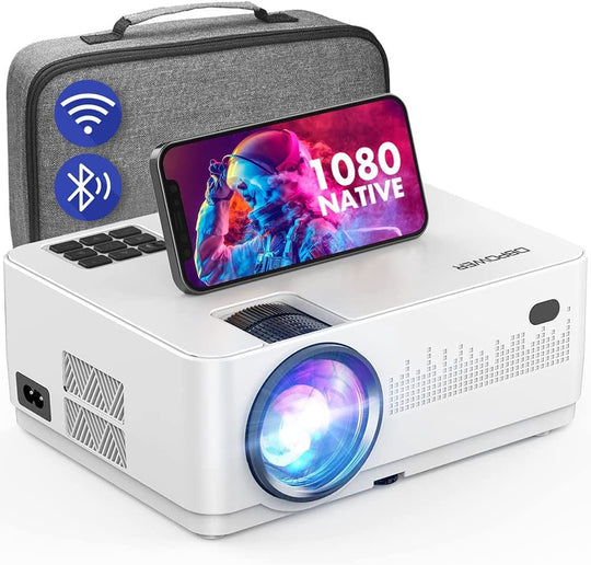 DBPOWER 9000L HD Native 1080P Bluetooth Projector with a bag, front product with a bag 