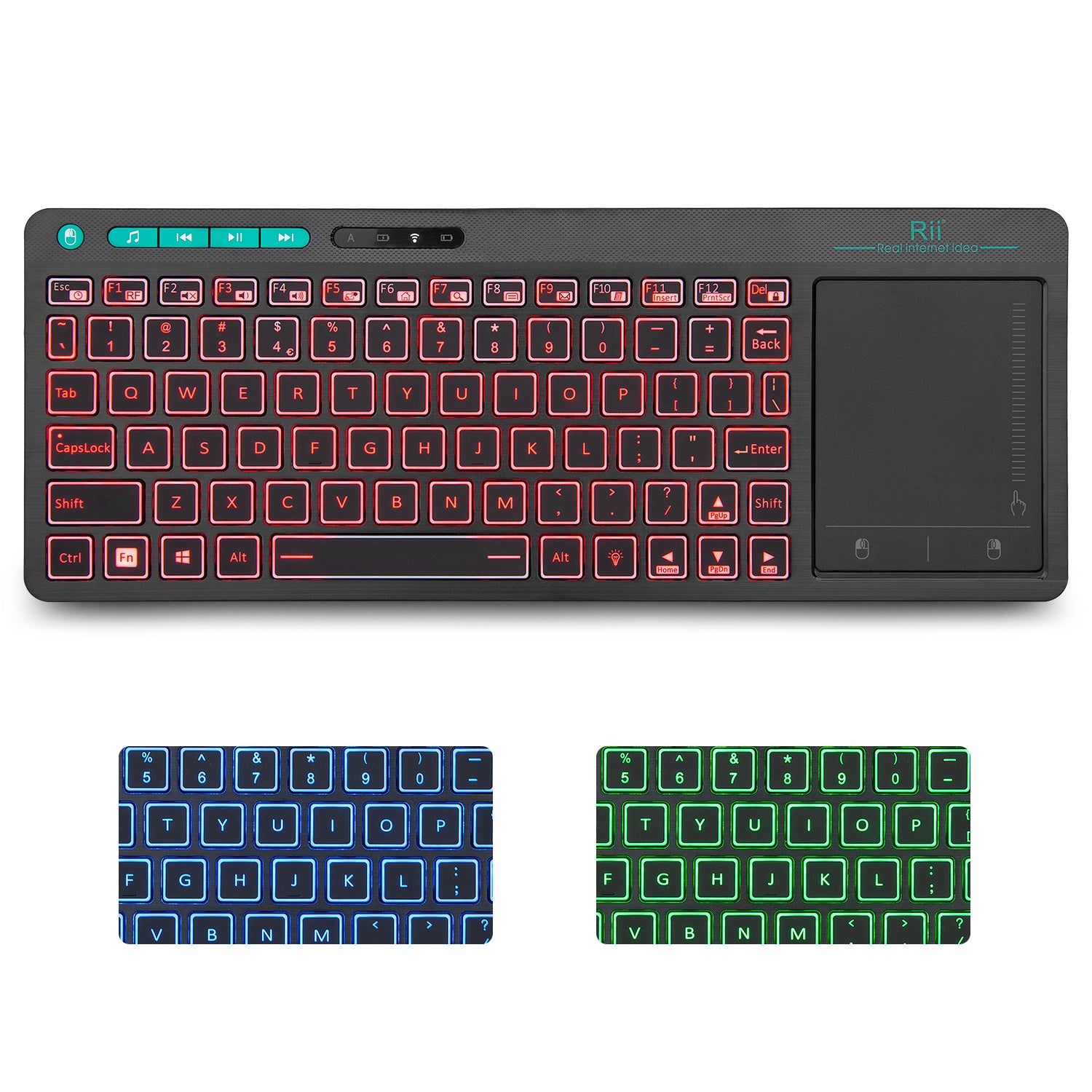 Wireless 3-LED Color Backlit Multimedia Keyboard with Multi-Touch Big Size Trackpad, color options 