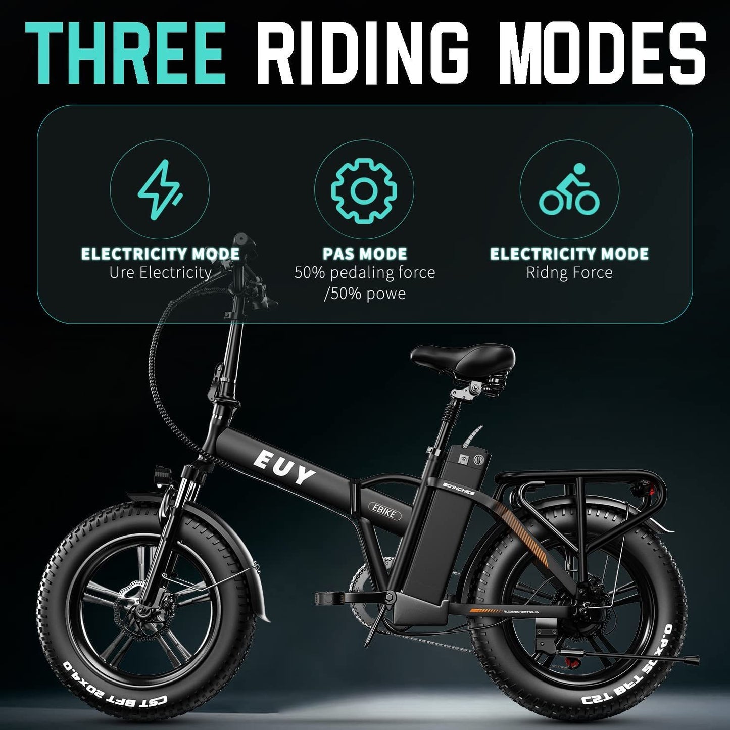 F6 20'x4.0'Fat Tire Foldable 750w Electric Bike with 48V 18Ah Removable Battery