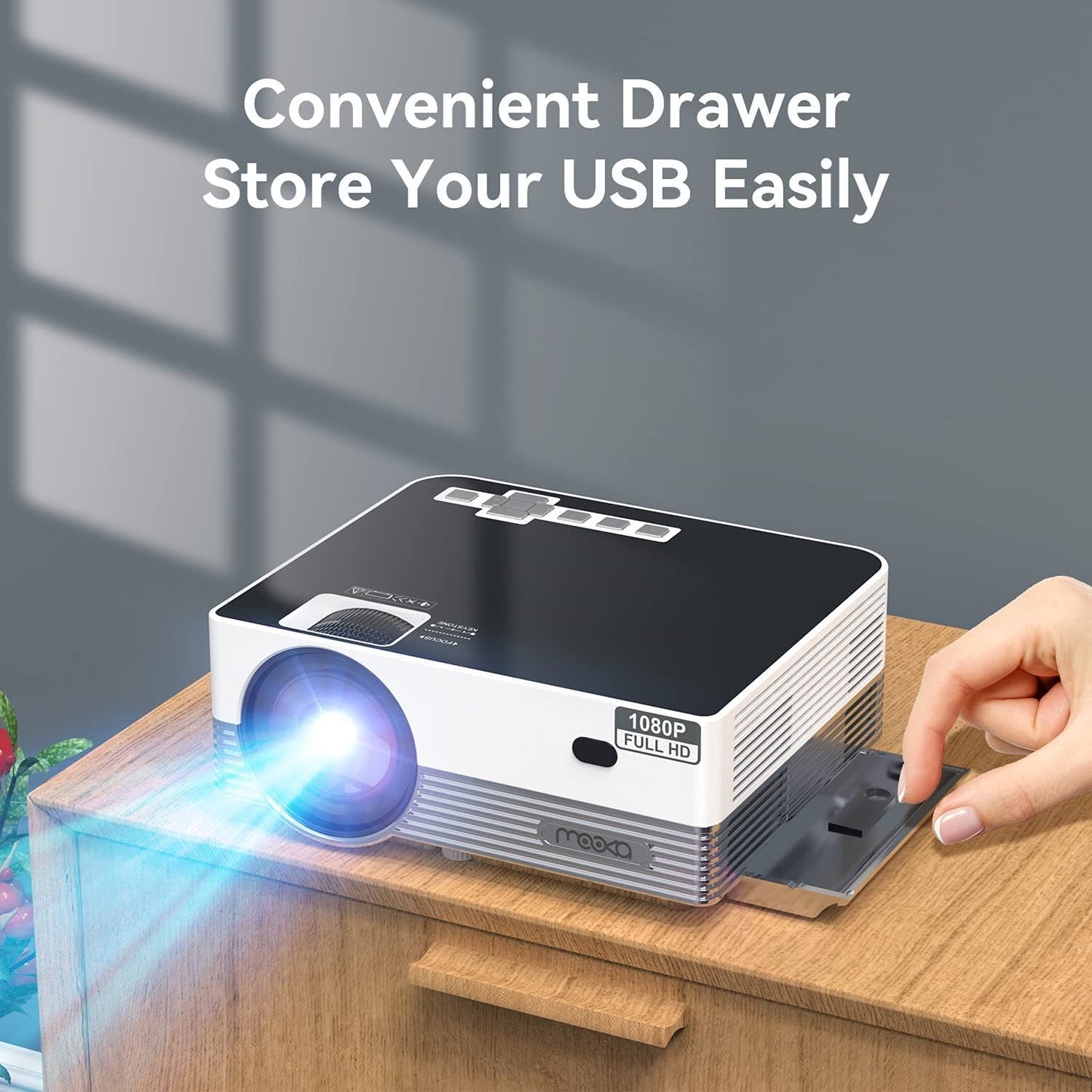 The 1080P WiFi Bluetooth Projector with 8500 Lumens, 4K Support, and a 300' Display, with Free Carrying Bag