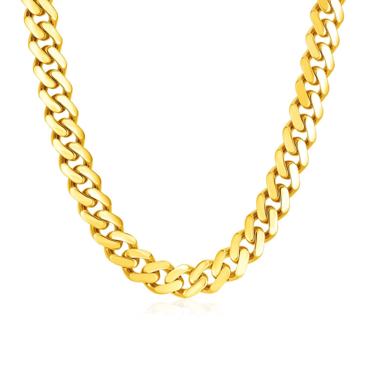 14k Yellow Gold Polished Miami Cuban Chain Necklace, front 