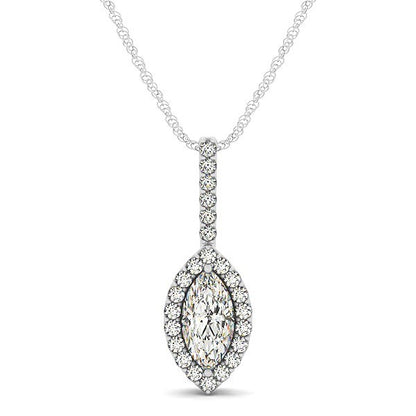 Marquis Shape Diamond Halo Pendant in 14k White Gold (2/3 cttw), front 