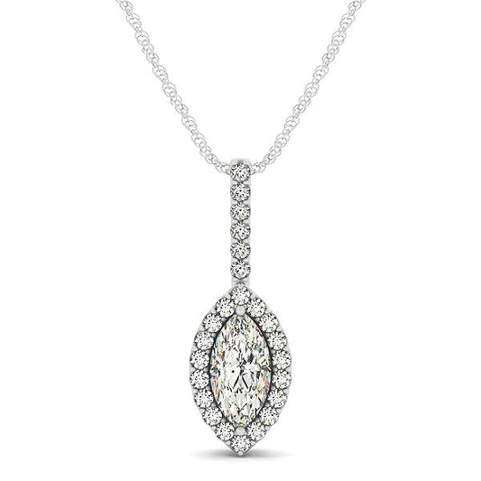 Marquis Shape Diamond Halo Pendant in 14k White Gold (2/3 cttw), front 
