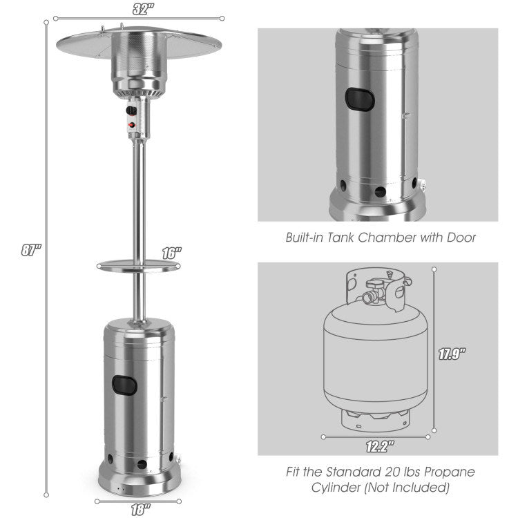 87" propane patio heater with Table and Wheels