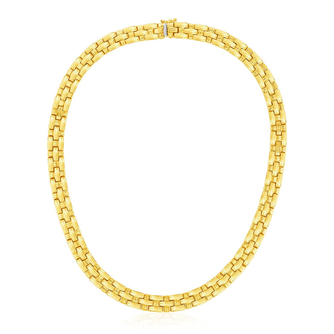14k Yellow Gold Basket Weave Necklace, front 