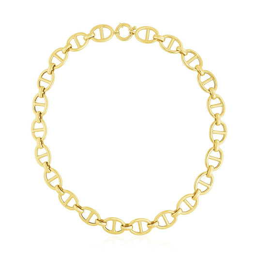 14k Yellow Gold High Polish Oval Mariner Link Necklace (13.8mm)