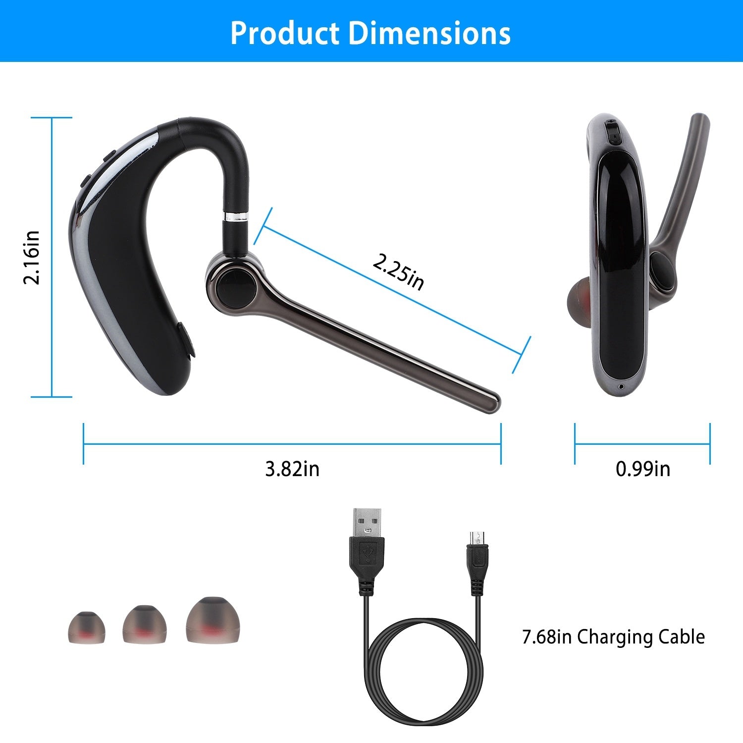 180° Rotatable Wireless V5.0 ENC Driving Earbuds, measurements 